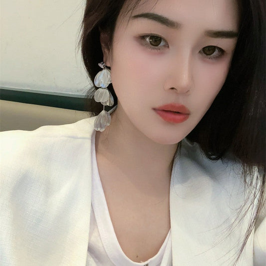 Sier Needle Design Metal Ginkgo Leaf Earrings