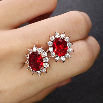 Low Luxury Full Diamond Princess Sunflower Red Rings