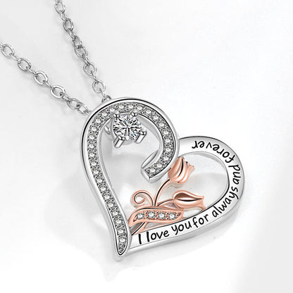 Women's Heart-shaped Rose For Simple Lettering Love Necklaces