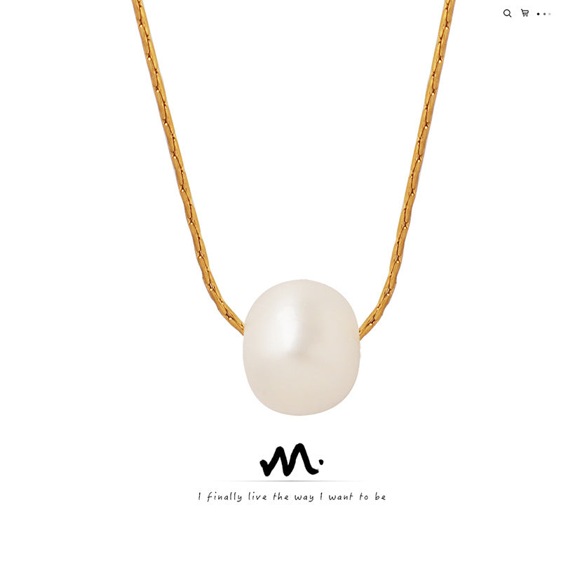 Natural Growth Freshwater Pearl Pendant Titanium Necklaces