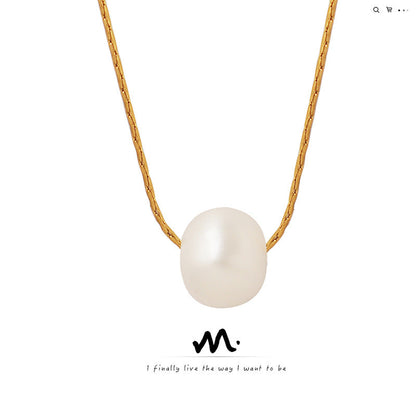 Natural Growth Freshwater Pearl Pendant Titanium Necklaces