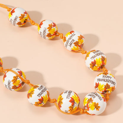 Maple Leaf Printed Wooden Beaded Female Necklaces