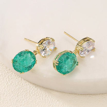 Autumn Personality Retro Oval Zircon Female Earrings