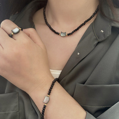 Colorful Kitty Black Crystal High-grade Daily Wear Necklaces