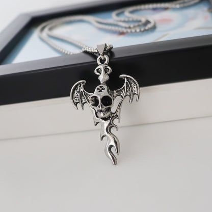Men's Halloween Bat Skull Pendant Personality Dark Style Trendy Punk Necklaces