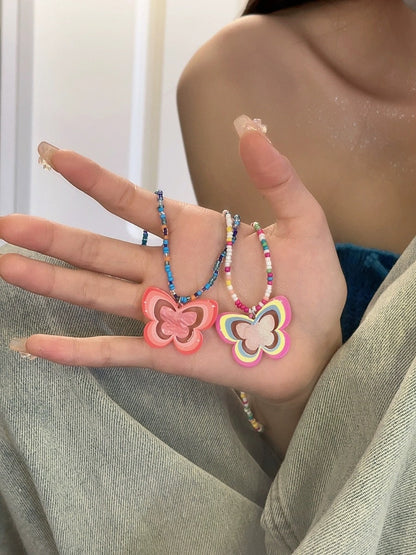 Butterfly Beaded Dopamine Wear Fresh Bead Necklaces