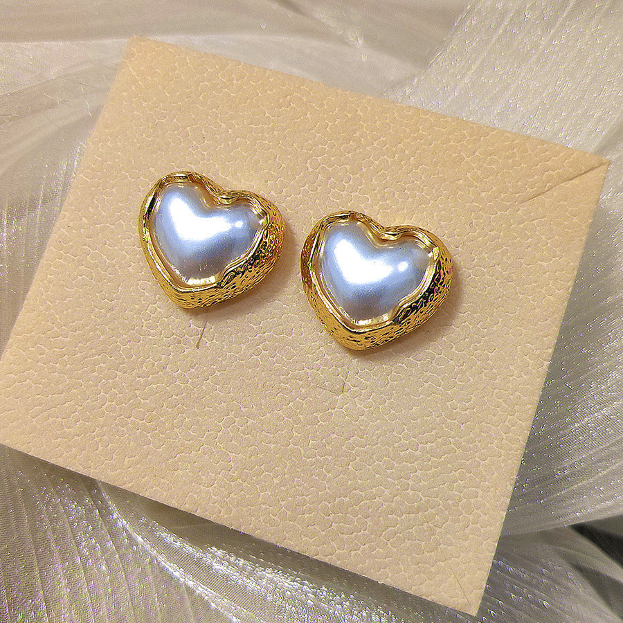 Sier Needle Pleated Pearl Summer French Simplicity Temperamental Earrings