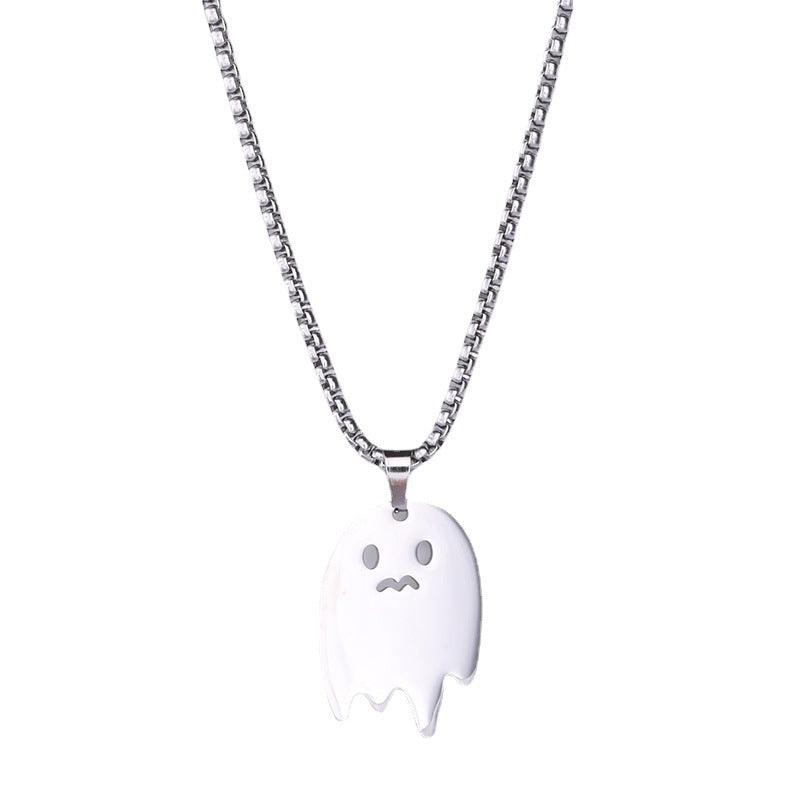 Men's Cartoon Cute Ghost Hip Hop Titanium Steel Pendant Necklaces