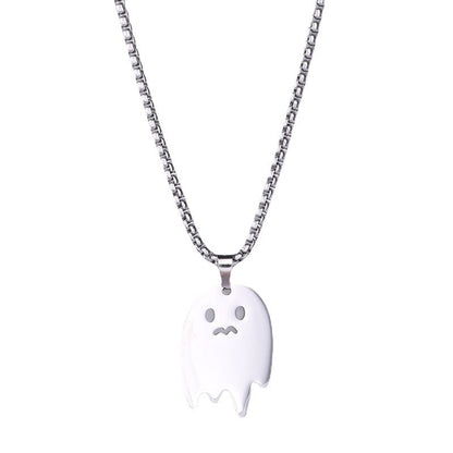 Men's Cartoon Cute Ghost Hip Hop Titanium Steel Pendant Necklaces