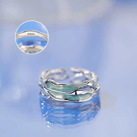 Women's & Men's & Sier Ripple Couple Design Enamel Rings
