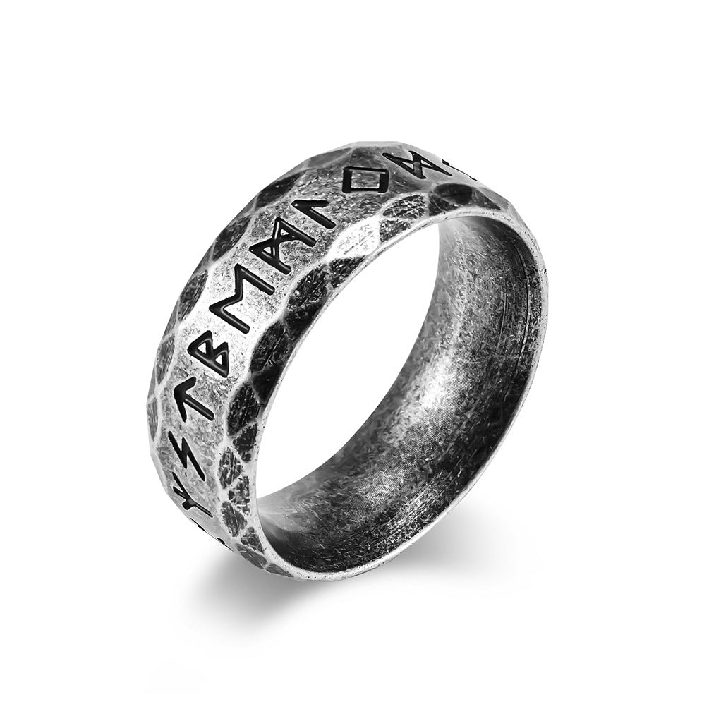Men's Nordic Viking Text Titanium Steel Ancient Sier Rings