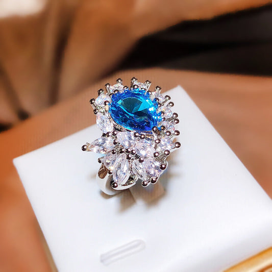 Live Simulation Sapphire Bright Oval Open Rings