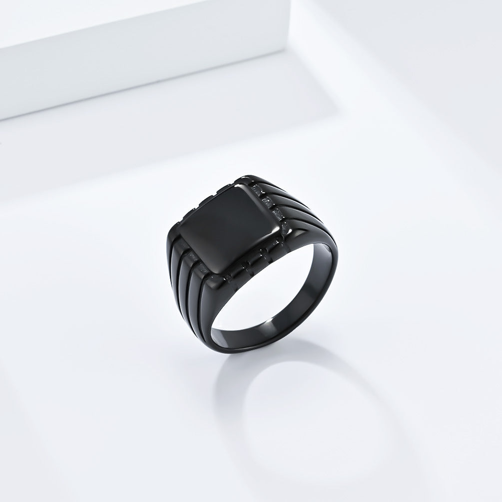Square Seal Titanium Steel Niche Personality Simple Rings