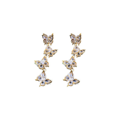 Sier Needle Unique Design Zircon Butterfly Earrings