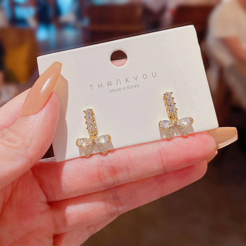 Zircon Bow Style Light Luxury Delicate Earrings