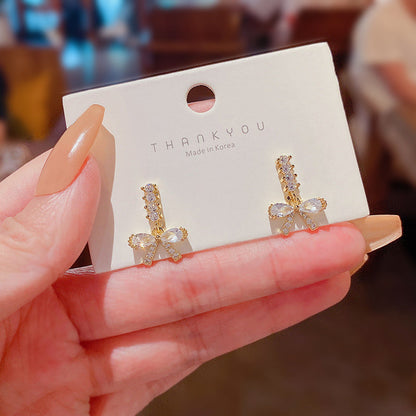Zircon Bow Style Light Luxury Delicate Earrings