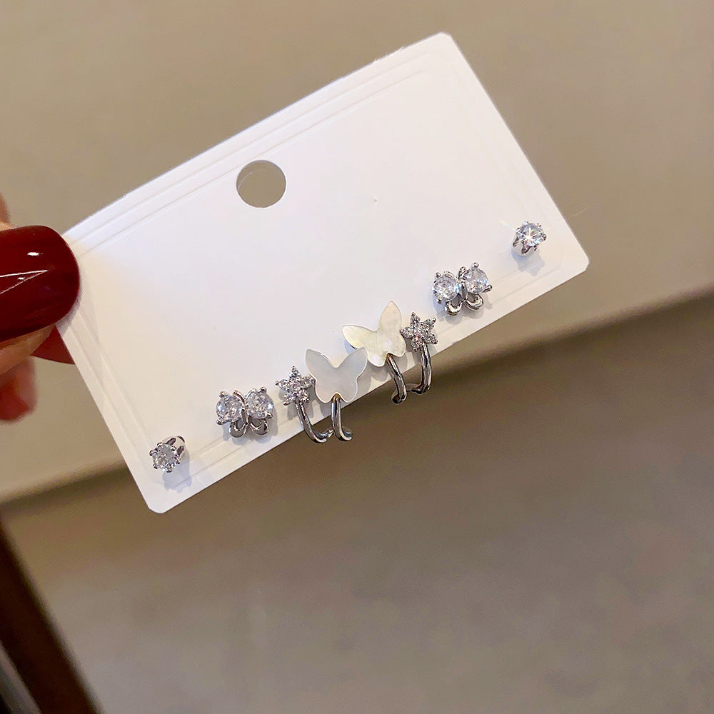 Women's Fashion Sier Set One Card Three Small Ear Needle Earrings