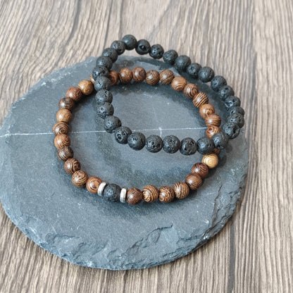 Men's Grain Natural Stone Beads Cross Printed Bracelets