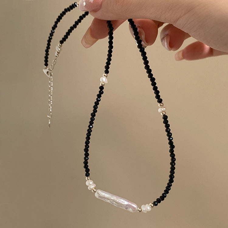 Women's Pearl Black Crystal Design Sense Niche Retro Personality And Necklaces