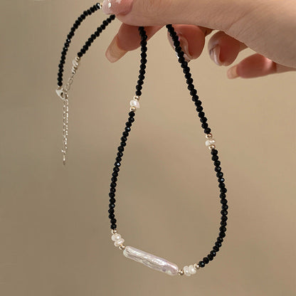 Women's Pearl Black Crystal Design Sense Niche Retro Personality And Necklaces