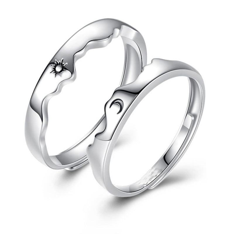 And Moon Couple Adjustable Fashion Personality Argent Pur Rings