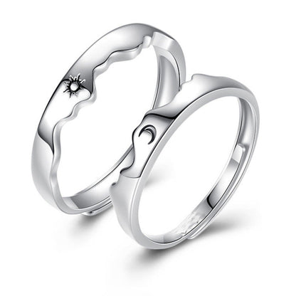 And Moon Couple Adjustable Fashion Personality Argent Pur Rings