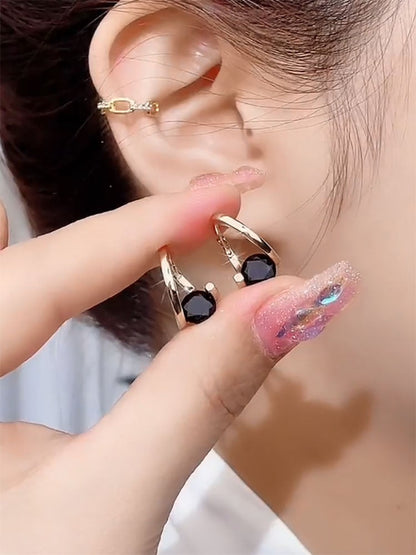 Women's Design Karat Black Elegant Crystal Ear Clip Light Luxury Earrings