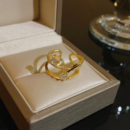 Pearl Zircon With Diamond Open Adjustable Rings