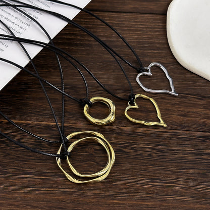 Ornament Simple Geometric Heart Shape Hollow Out Pendant Necklaces