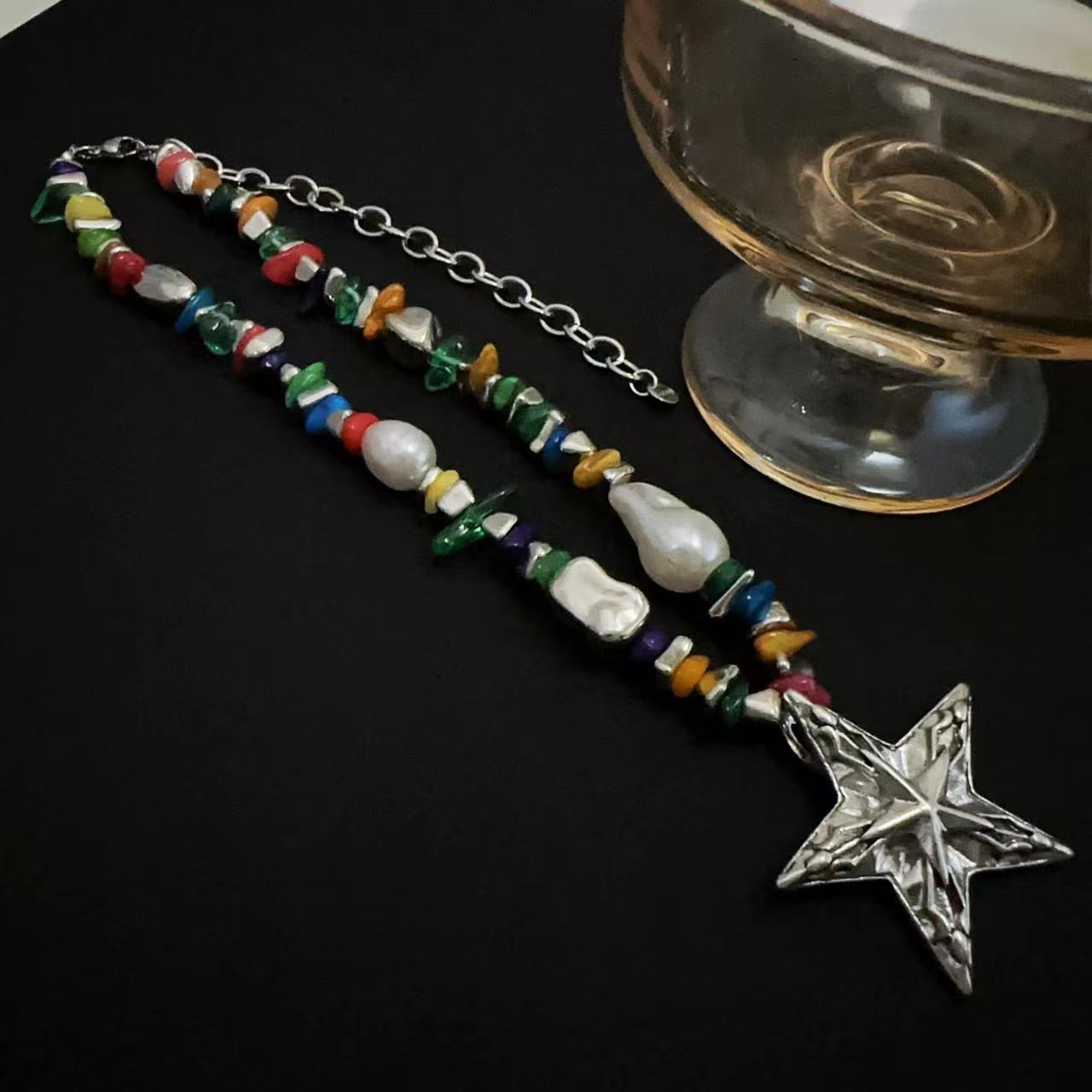 Colorful Gravel Pendant Clavicle Chain Female Niche Necklaces
