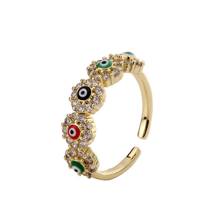 Women's Eye Colorful Oil Eyes Gold Plated Rings