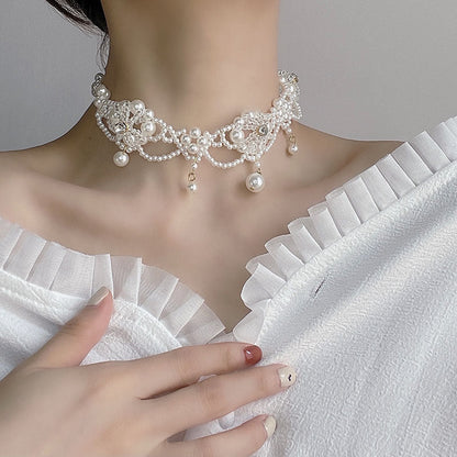 Palace Style Bridal Pearl Diamond Tassel Necklaces