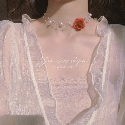 Vintage Flower Fish Line Short Pearl Necklaces