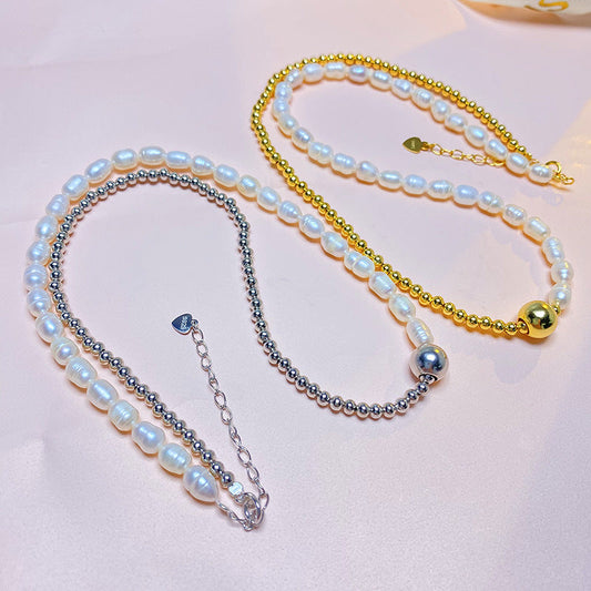 Natural Bead Pearl Stitching Light Luxury Minority Design Necklaces
