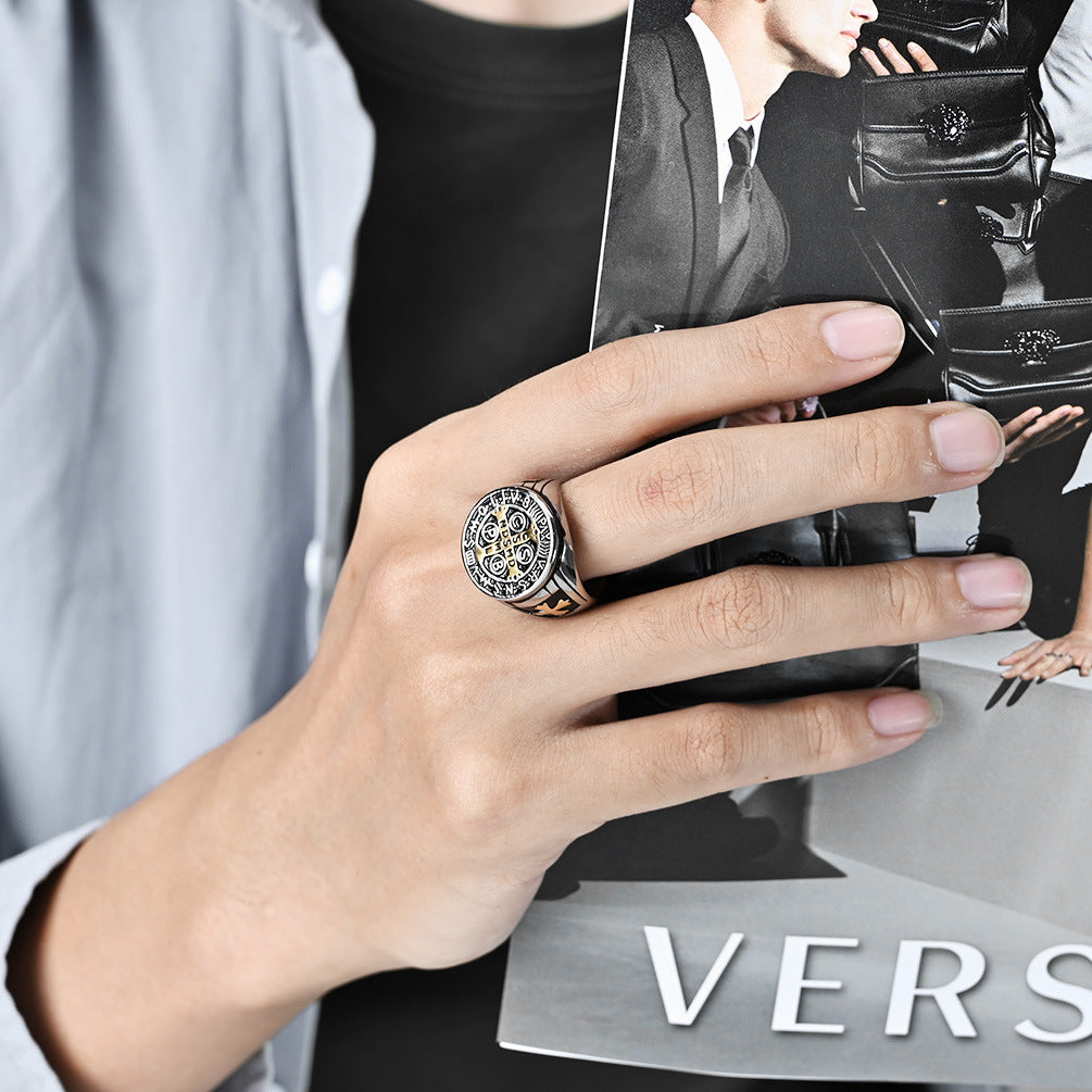 Men's Style Exorcist Titanium Steel Cross Niche Personality Rings