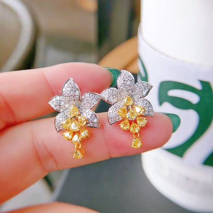 Women's Broadcast Temperament Simulation Citrine Rhinestone Full Diamond Earrings
