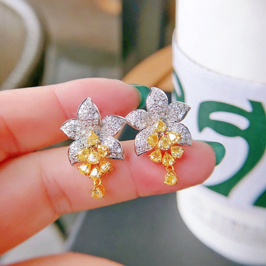 Women's Broadcast Temperament Simulation Citrine Rhinestone Full Diamond Earrings