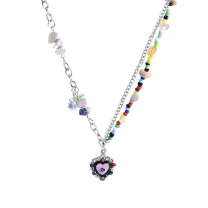 Fairy Temperamental Colored Loving Heart Pendant Clavicle Necklaces