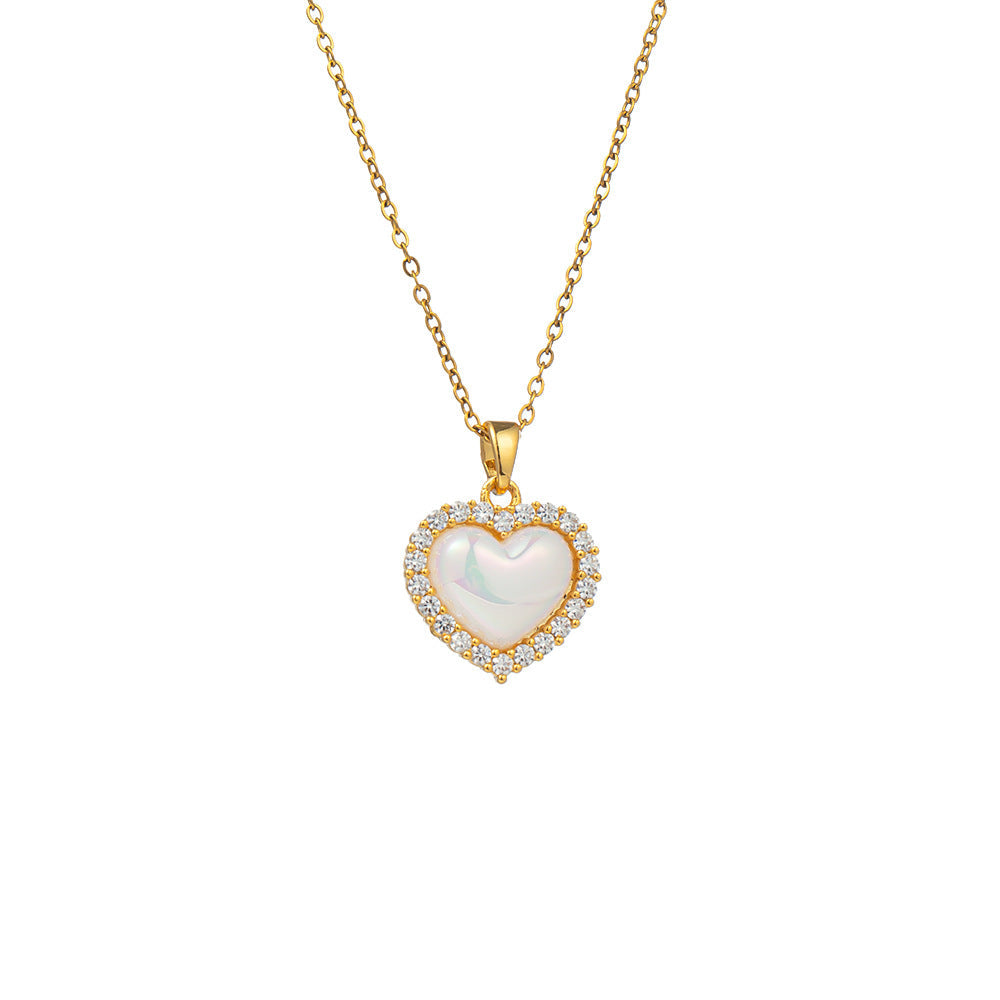 Women's Steel Exquisite Fully Jeweled Loving Heart Necklaces