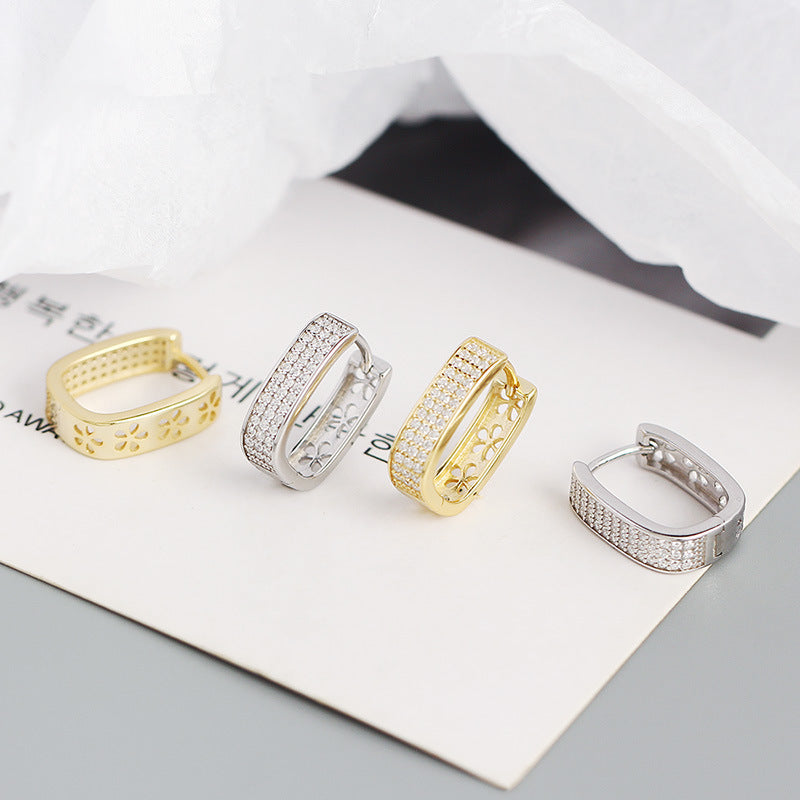 Sier Metallic U-shaped Full Diamond Jewelry Earrings