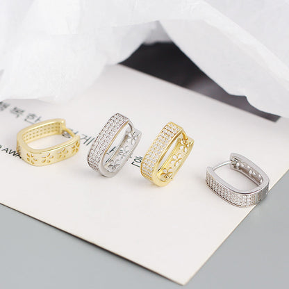 Sier Metallic U-shaped Full Diamond Jewelry Earrings