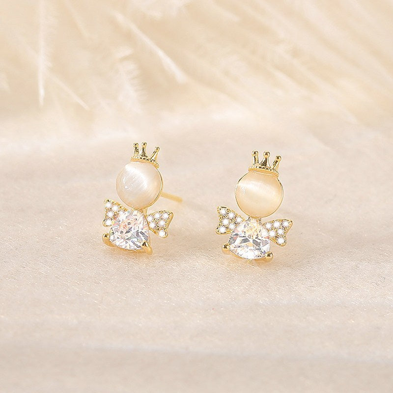 Women's French Style Sterling Sier Needle Angel Earrings