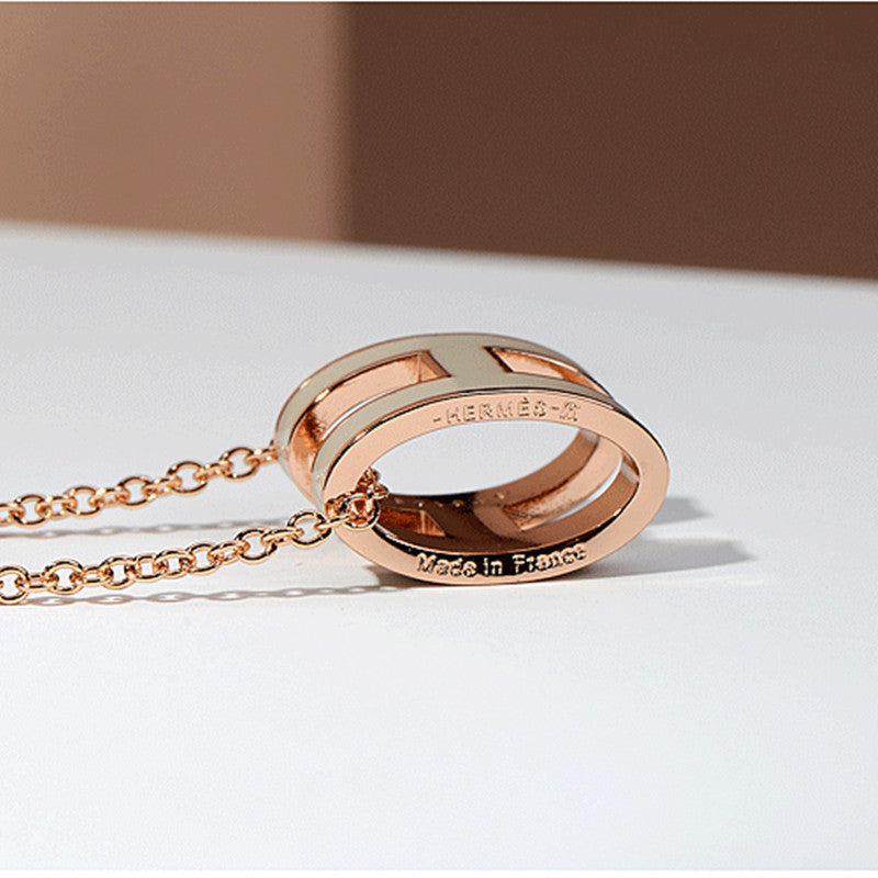 Version Clavicle Chain Enamel Letter Female Oval Rose Gold Necklaces