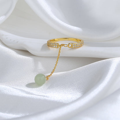 Korean Style Chain Rhinestone Pearl Adjustable Rings