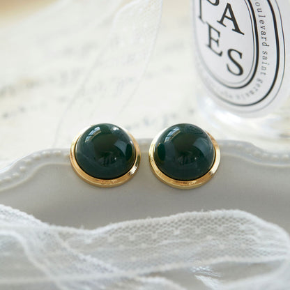 Women's Style Elegant Exquisite Ink Emerald Round Earrings