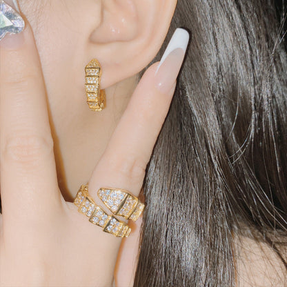 Women's Full Diamond Design Snake-shaped Gold-plated Trendy Snake Earrings