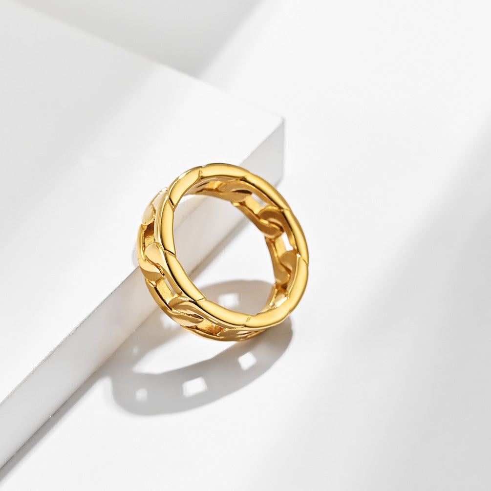 Women's & Men's & Trendy Titanium Steel Woven Cuban Chain And Medium Cold Rings