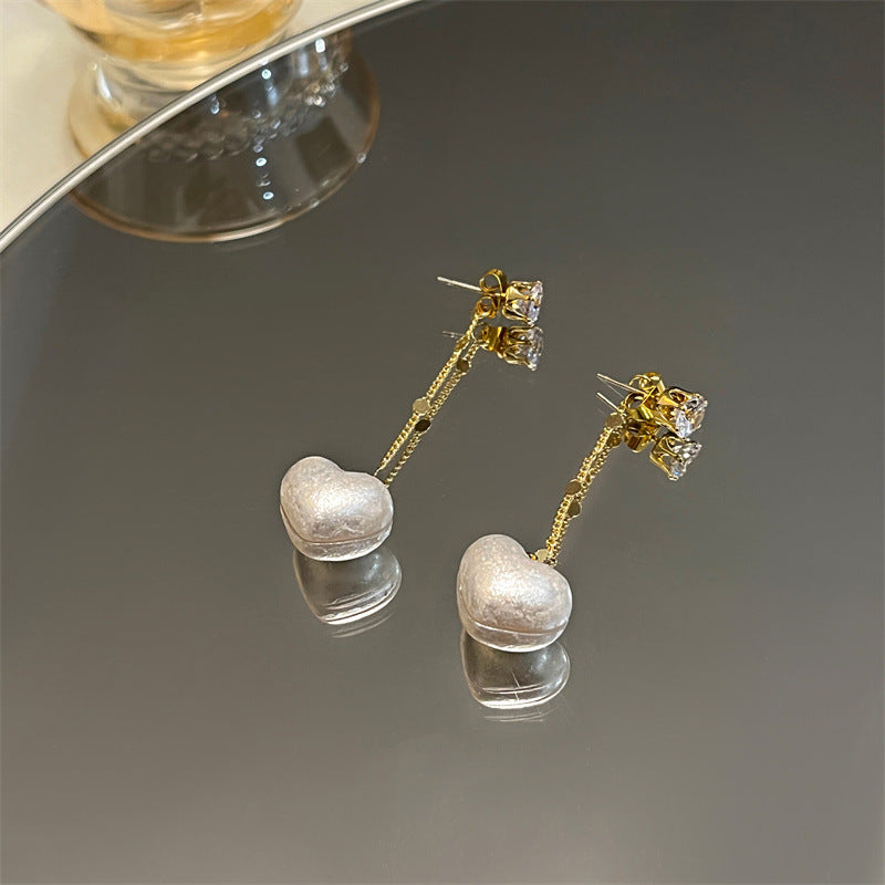 Needle Double-sided Three-dimensional Peach Heart Pearl Long Fringe Rings