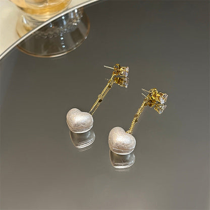 Needle Double-sided Three-dimensional Peach Heart Pearl Long Fringe Rings