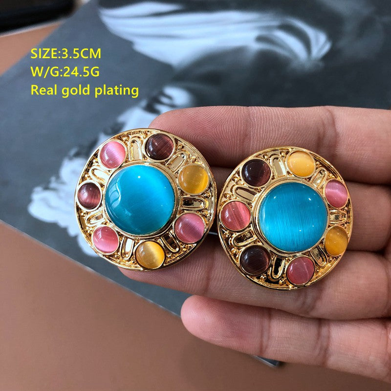 Real Gold Sier Color Cat's Eye Horse Shell Earrings